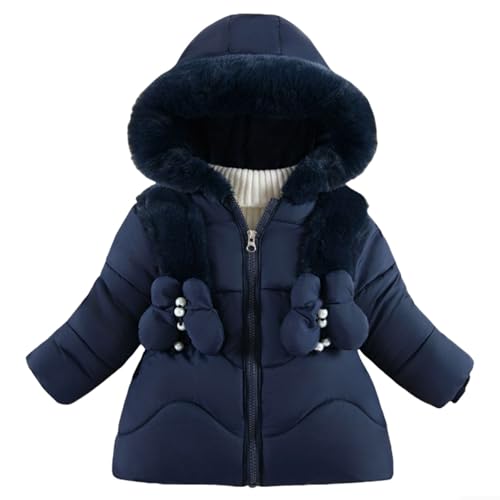 Generisch Giacca trapuntata invernale per ragazze con cappuccio, piumino caldo, elegante cappotto invernale per ragazze e uomini a quadri, Blu marino, 6-12 Mesi