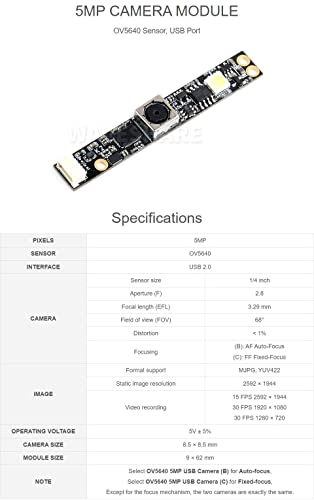 Waveshare OV5640 5MP USB Camera 1080P Video Recording Available In Auto-focus Support USB 2.0, White - Image 4