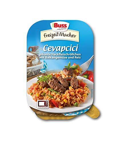 Buss Cevapcici Fertiggericht – Freizeitmacher Klassiker – Cevapcici mit Gemüse vom Balkan und Reis 12 x 300 g & Freizeitmacher - Hacksteak nach mexikanischer Art 12 x 300 g