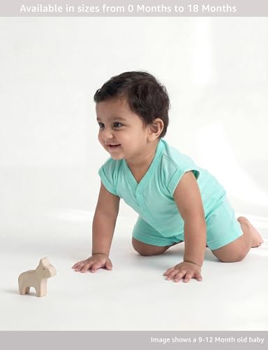 Image of Amazon Brand - Symbol Unisex 100% Cotton Half Sleeve Baby Rompers (Available in Pack of 3 & 6)