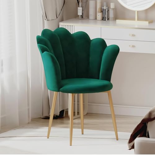 Modern Armchair Tub Chair Velvet Vanity Dressing Table Chair with Curved High Back and Gold Plating Metal Legs for Bedroom Living Room Reading Nook Green