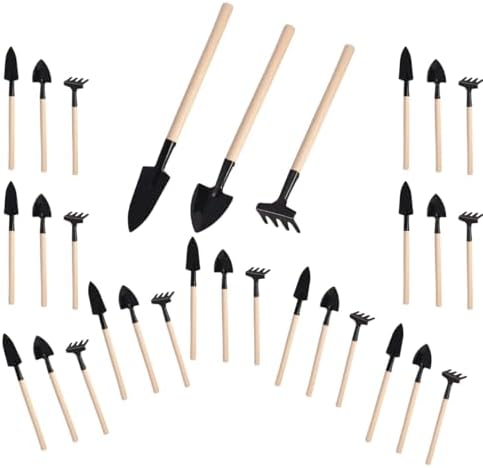 Kit 10 Mini Kit Jardinagem Infantil 3 Peças Pá Ancinho Cabo de Ma...