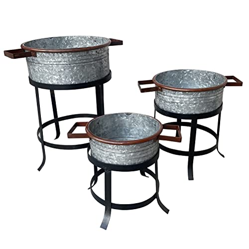 Rustic-Industrial-Tub-Planter-Set-with-Stand-Durable-Stylish-and-Space-Saving Rustic Industrial Tub Planter Set with Stand Durable Stylish and Space Saving
