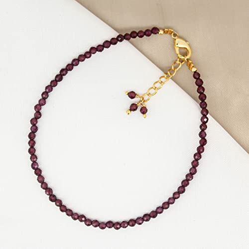 Natural Red Garnet Beaded Bracelet January Birthstone Crystal Jewelry Hypoallergenic 8 Inch Gold Plated Lightweight Trendy Western Jewerly For Women4