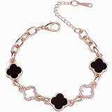 Riuziyi Lucky Clover Bracelet, Adjustable Four Leaf Charm Bracelet Link Metal Cute Jewelry Rhineston