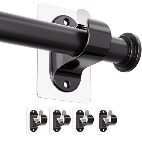 WEKIWGOT Support de Tringle à Rideaux sans Percage, Fixation Autocollante Forte pour Salle de Bain, Cuisine, Salon, Commode Chambre (Noir 4 Pièces)