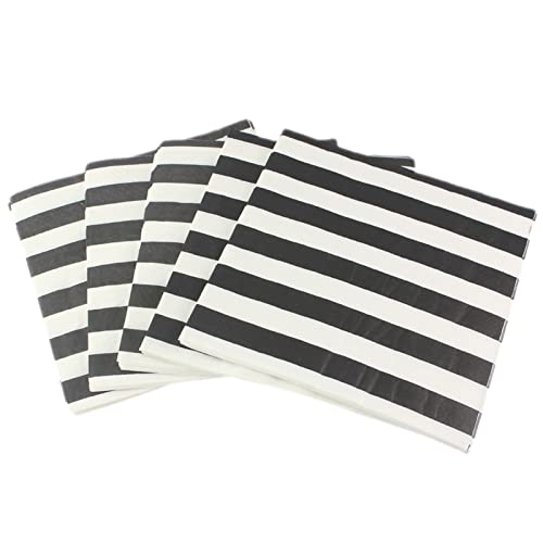Dulousia Black Striped Paper Party Napkins 100 Count for Birthday, Wedding, Baby Shower, Bridal Shower, Geadutaion, Retirement, 6.5x6.5inch