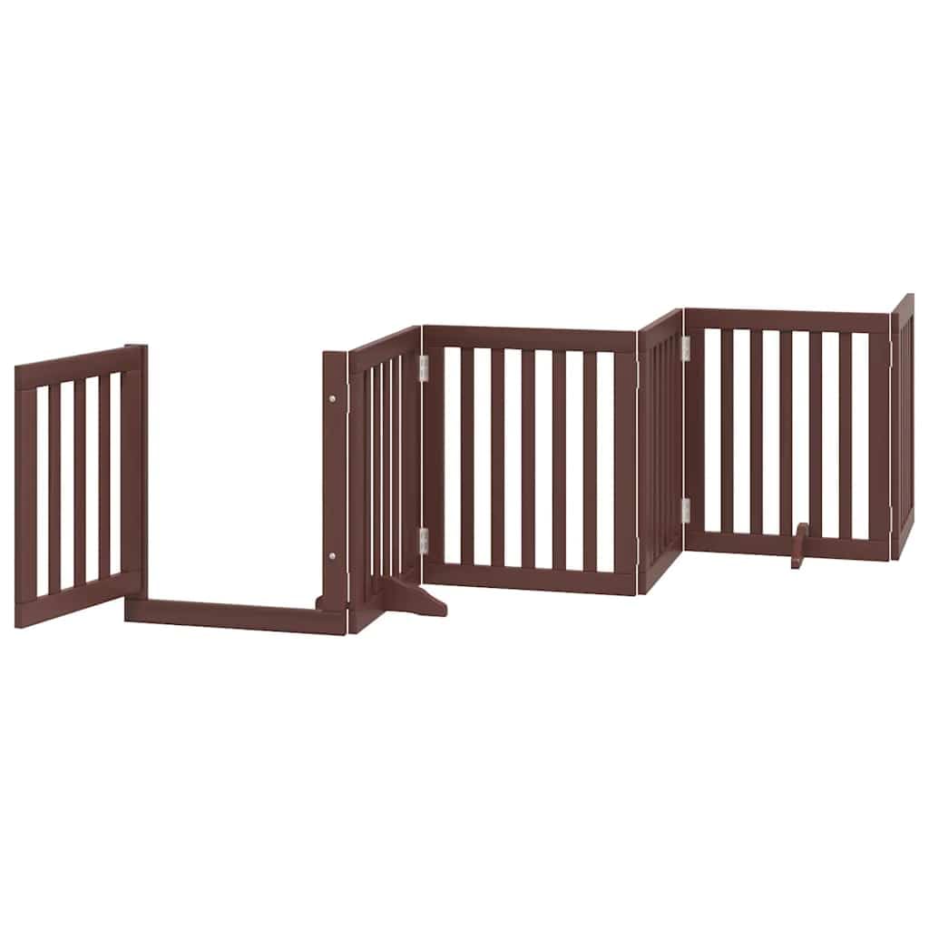 Puerta plegable para perros de madera de álamo marrón de 450 cm con puerta y patas de apoyo, para interior y exterior, protección segura para cachorros, jardín, apartamento, casa