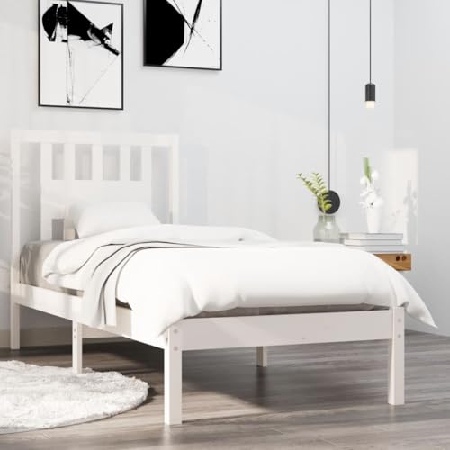 AJJHUUKI Muebles de exterior, marco de cama sin colchón, muebles individuales de madera maciza blanca