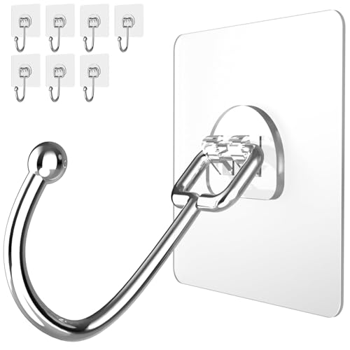 Image of Latoxcaa Large Adhesive Hooks 8-Pack, Heavy Duty 44lb(Max) Wall Hooks for Bathroom, Outdoor, Strong Self-Adhesive Towel & Coat Hooks, Waterproof Transparent Utility Hooks for Home Improvement