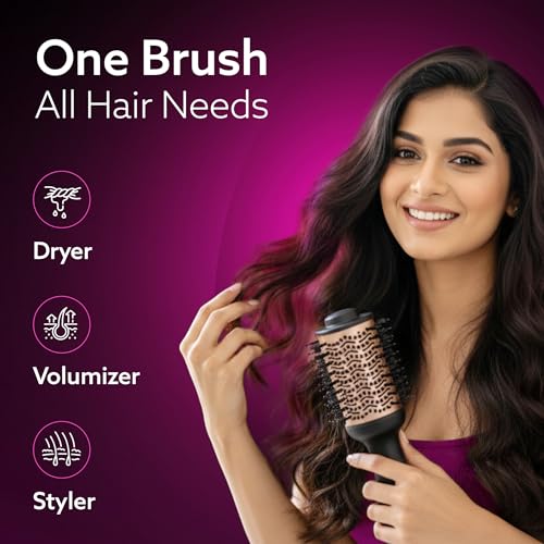 Image of AGARO HV2179 Hot Air Brush for Hair, Blow Dryer Brush, Volumizer & Styler, 360 Airflow Vent, Oval Barrel for Hair Volume, Charcoal Bristles, Ceramic Coating Brushing Head, 1200W, Gold & Black