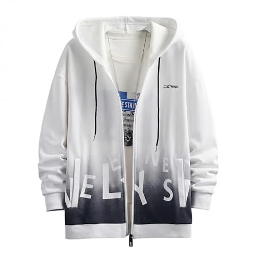 [foveitaa] パーカー メンズ ジップ パーカー グラデーション 長袖 トレーナー スウェット プルオーバー 春秋冬服 ゆったり フード付き おしゃれ シンプル レイヤード トップス White-2XL