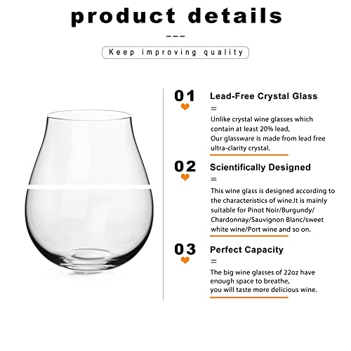 Luxu Wine Glasses(22 Fl.oz) With No Stem,Luxury Crystal Red & White Wine Glasses Set Of 2,Hand Blown,New World Designed Goblet,Large Water Juice Glasses,Perfect Drinking Tumblers For Any Occasion #TOP4
