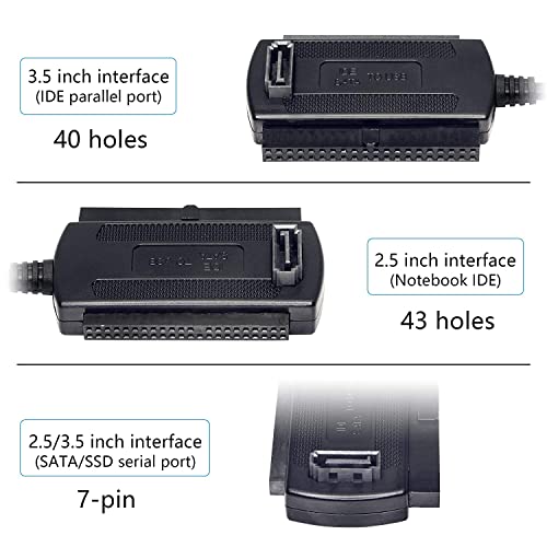 Image of ETZIN USB to SATA IDE Converter Cable Adapter USB 2.0 to 2.5 /3.5 /5.25in IDE and SATA Adapter Cable for Personal Computer, Laptop, DVD Player (1.8FT /Black) EPL-987HS