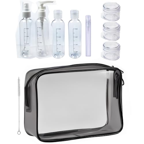 Clear Travel Toiletry Bag TSA Approved Toiletry Cosmetic Bags Men Women & Travel Bottles set for Toiletries TSA Approved Travel Bottle 3.4 oz Leak Proof Refillable & Travel Containers for Toiletries