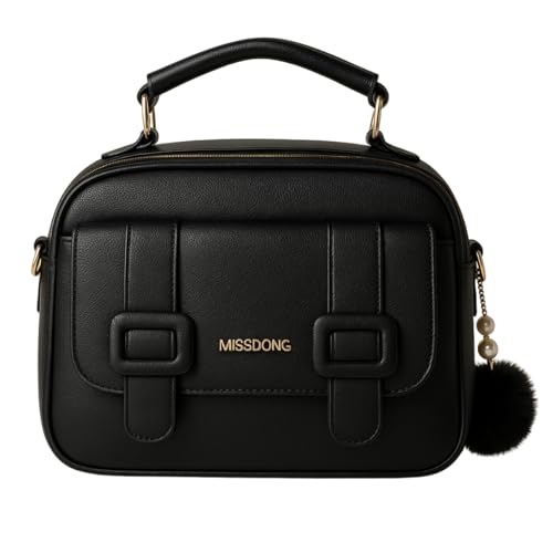 Bolsa Bag Feminina Transversal Tiracolo Baú Média Couro Pu QUBCCUM (Preto)