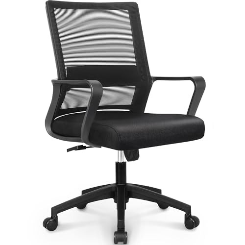 NEO CHAIR Office Desk Chair Gaming Computer Chair Ergonomic Mesh Mid Back with Rolling Wheels Lumbar Support Comfy Swivel Adjustable for Home (Black)