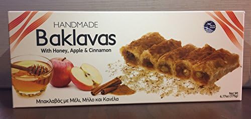 Handmade Baklavas - All Natural - Choose Your Favorite Filling - Imported from Greece - Candianuts - 6.17 oz box with 5 pieces (With Honey & Apple & Cinnamon)