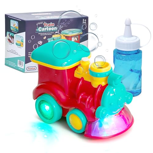 Prextex Bubble Train Toy - Multicolor Plastic Train with Sound and Light - Makes Bubbles and Noise - Easy Refilling - Sturdy and Fun for Kids - Trains for Toddlers - Multicolor
