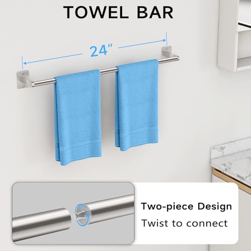 Brushed Nickel Bathroom Accessories Set, KLJKPA 4 Pieces Bathroom Hardware Set, 24 inch Towel Bar, Towel Racks for Bathroom, Robe Towel Hooks, Toilet Paper Holder Wall Mounted by KLJKPA - Image 2