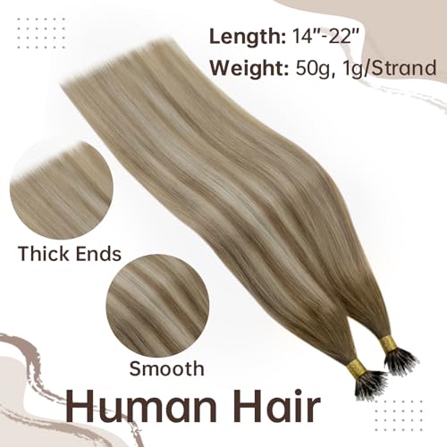 Easyouth Nano Extensions Real Human Hair Balayage Nano Extensions Real Human Hair Dark Brown Ombre to Light Brown Mixed Blonde Nanoloop Straight Extension for Volume 14 Inch 50g/50s #3/8/22 - Image 3