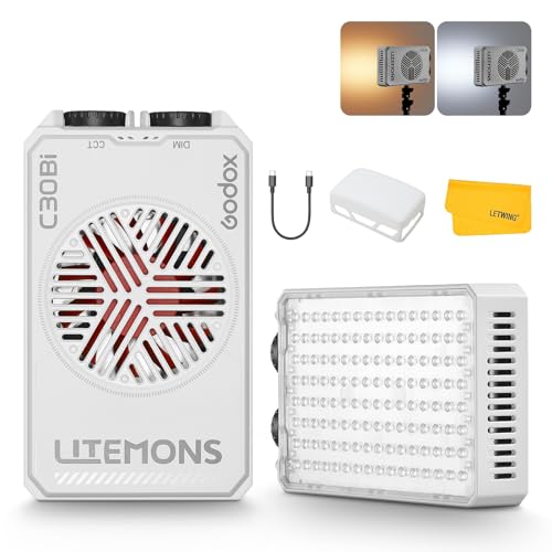 Godox Litemons C30Bi Pannello Luce a LED, Luci Portatile Bicolore per Fotocamera, LED Light Panel Luce Continua 2800K-6500K con Batteria, Luci per Fotografica Video e Streaming Live