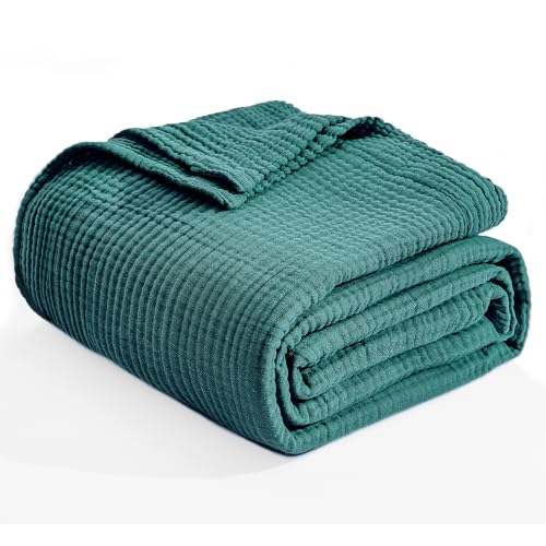 Image of EMME Muslin Blankets for Adults Throw Blanket for Couch Breathable Gauze Soft Lightweight Airy Dark Teal Throw XL 50 inch x 71 inch