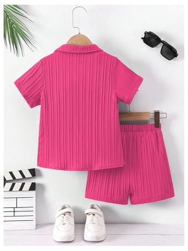 Image of SweatyRocks Boy's 2 Piece Summer Vacation Outfits Short Sleeve Collar Button Down Shirt and Shorts Clothing Set