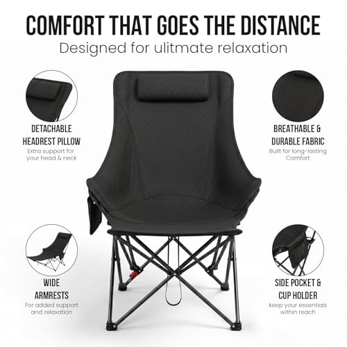 Image of ORILEY Compact Folding Chair with Heavy Duty Metal Frame 3 Adjustable Positions Portable Lightweight Foldable Seat for Outdoor Camping Hiking Fishing Garden Beach Picnic Travelling (Pack of 1, Black)