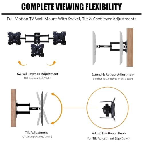 Image of Caprigo Full Motion TV Wall Mount Bracket for 14 to 32 Inch LED /HD /Smart TV's, Universal Heavy Duty TV Stand for Wall with Swivel Rotation & Tilt Adjustments (M467)