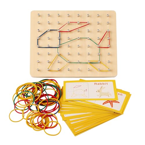 ZHUGEYG Kids Wooden Geoboard Montessori Toy - Graphical Math Learning Tool for 3-5 Year Old Toddlers Includes Pattern Cards and Rubber Bands to Build Shapes and Figures Preschool Educational Toys