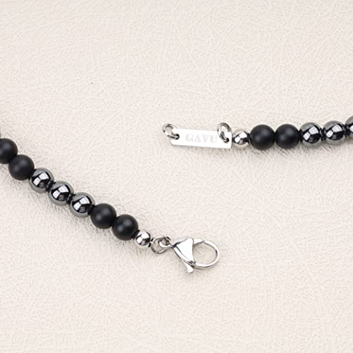 Gavu Hematite Matte Onyx Healing Crystal Necklace For Men 24" #TOP4