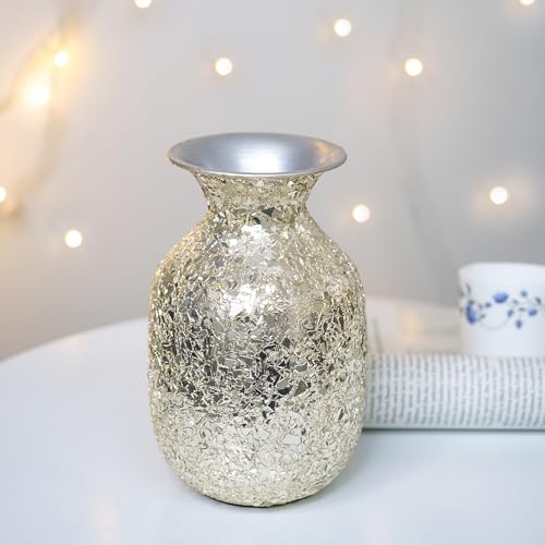 Image of Nostrae by Ekhasa Unbreakable Metallic Silver Flower Vase for Home Decor | Aesthetic Flower Vase Gift for Weddings, Housewarmings | Decorative Mosaic Vase for Living Room, Dining Table, Office