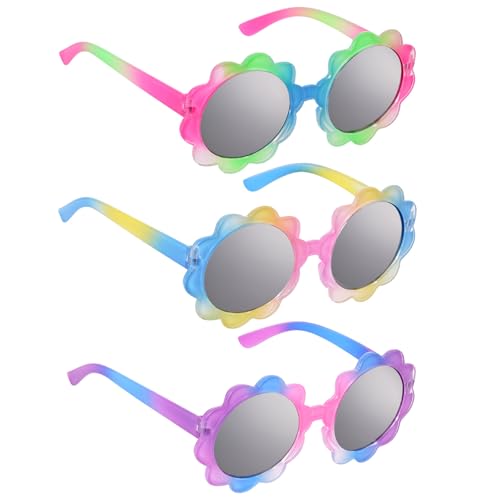 3 Pairs Kids Round Flower Sunglasses Girls Boys Cute Colorful Flower Glasses UV Protection Eyewear Outside Beach Sunglasses for Halloween Costume Accessories