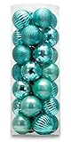 AUXO-FUN Small Size 28ct shatterproof Christmas Ball Ornaments in 4 Classic finishes for Christmas Tree Decoration (Turquoise Blue, 1.57“ Mini Size)
