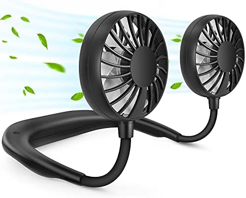 RJVW Portable Neck Fan, Hand Free Personal Hanging Neck Sports Fan USB Rechargeable (3 Speed Adjustable) Wearable Cooling Head Fan,360 Degree Free Rotation for Traveling, Sports, Office, Reading
