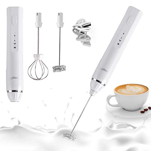Rechargeable Milk Frother Handheld Electric Foam Maker For Coffee Latte Cappuccino Hot Chocolate Durable Whisk Drink Mixer With Stainless Steel Eggbeater White