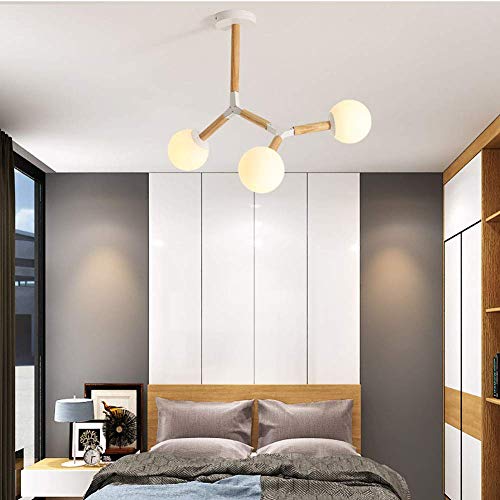 Accesorio de luz de techo moderno Sputnik madera blanca 3 luces 5
