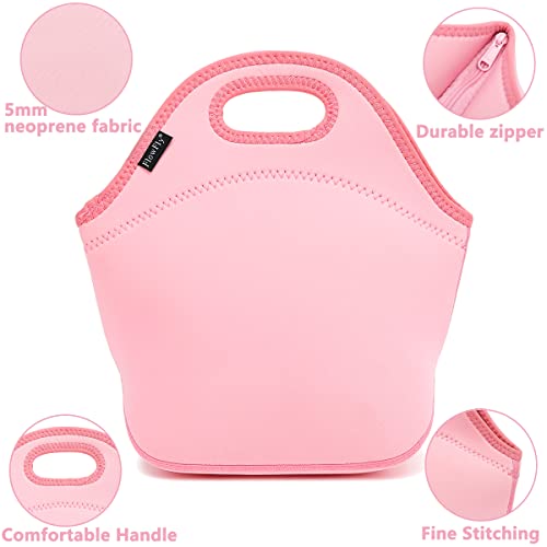 Flowfly Neoprene Kids Lunch Box Insulated Soft Bag Mini Cooler Thermal Meal Tote Kit For Boys, Girls,Men,Women,School,Work, Office, Pink #TOP3