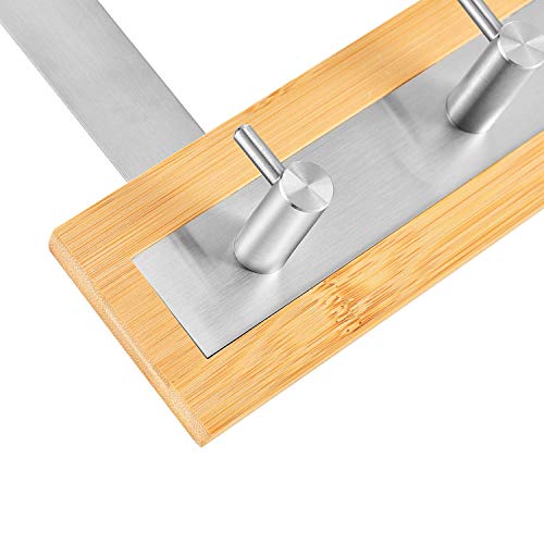 Toilettree Products Bamboo Wood & Stainless Steel Over The Door Towel Rack, 5 Hooks #TOP3