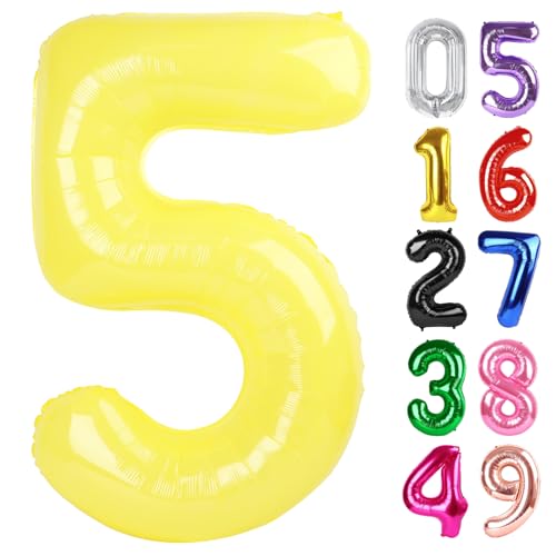 Image of Yellow Number 5 Balloon 40 Inch, 5th Birthday Party Decorations, Giant 5 Foil Balloon for Party Supplies