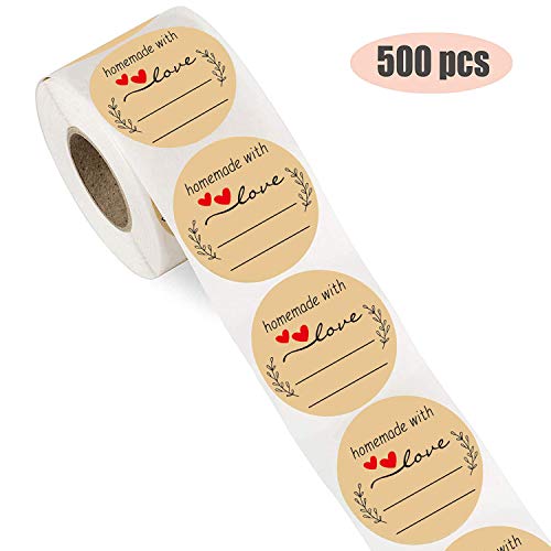 2" Homemade With Love Stickers Labels 500Pcs Kraft Stickers With Lines For Writing Canning Jars Food Gift Labels, Labels For Home-Use, Crafters, Online Sales #TOP1