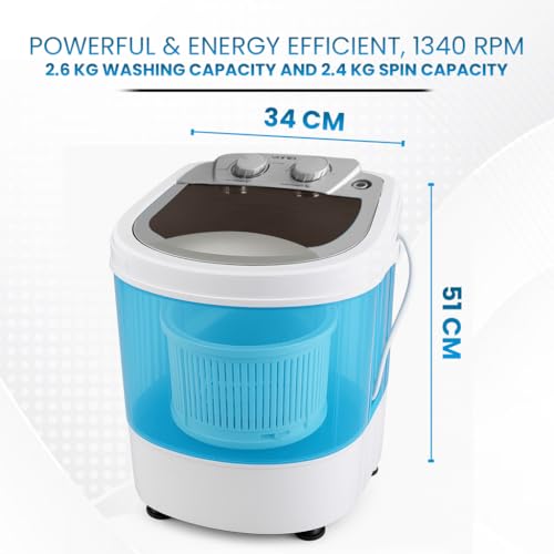 Vonia Mini-Wasmachine inclusief Centrifugeermachine, Wasmachine met Wascapaciteit 2,5 KG, Compact & Energiebesparend, Wit/Blauw - Afbeelding 4