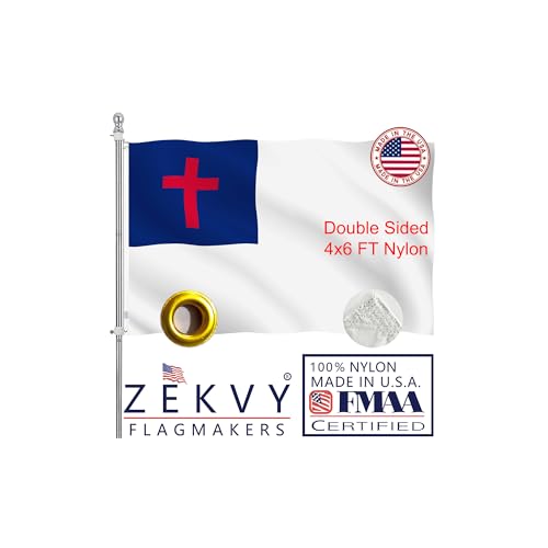 Christian Flag 4x6 Outdoor Made in USA - Double Sided Heavy Duty Nylon Vivid Color Jesus Flags with 2 Brass Grommet