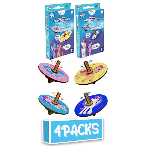 Image of My Little Pony Spinning Tops with Interactive Learning Toys for 3, 4, 5+ Year Boys & Girls | DIY Educational Toy for Kids | Birthday & Return Gifts | Lattu Buguri Bomgaram | 4 Packs