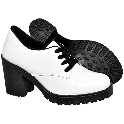 Sapato Oxford Feminino Tratorado Salto e Bolsa de Corrente cor:Branco;Tamanho:41