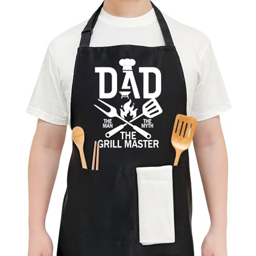 Funny BBQ Aprons for Men Husband Dad Grangpa Black Chefs Apron with Adjustable Neck Strap for Baking Cooking Grilling Gifts for Father's Day Birthday Valentine's Day Anniversary Men Women - YT0386