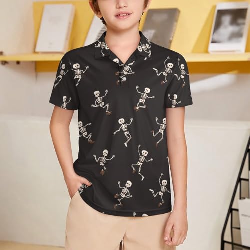 Boys' Classic Polo Shirts Short Sleeve Moisture-Wicking Golf & Tennis Shirts for Youth Teens Interesting Skull2