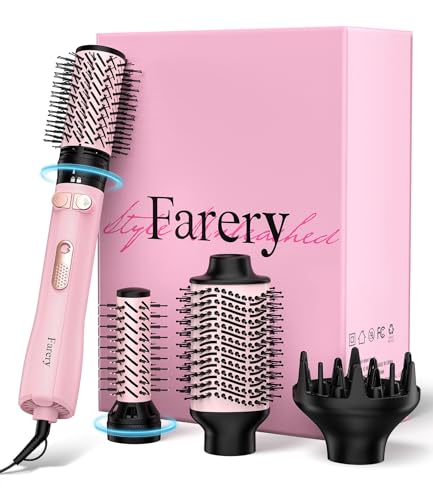 Farery 4-in-1 Rotating Blow Dryer Brush Set | Oval Volumizing Barrel, 1.5' & 2' Rotating Brushes, and Diffuser | All-in-One Hot Air Brush for Fast...