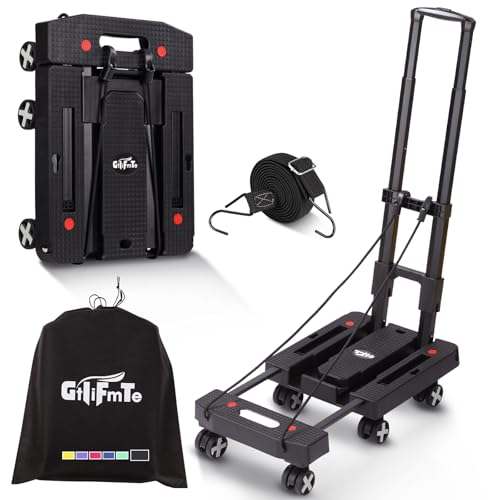 Folding Hand Truck Lightweight Hand Truck Dolly Foldable,Luggage cart with 6 Rotate Wheels, Utility Cart with Adjustable Handle,Collapsible Dolly for Moving (Black) by GtIiFmTe - Used condition - US$36.67